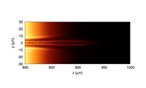 PIC simulation of ion acceleration with a laser in the jet down ramp